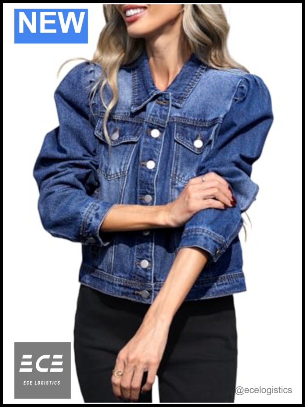 Womens Cropped Denim Jacket Puff Sleeve Button Down Jean Jacket